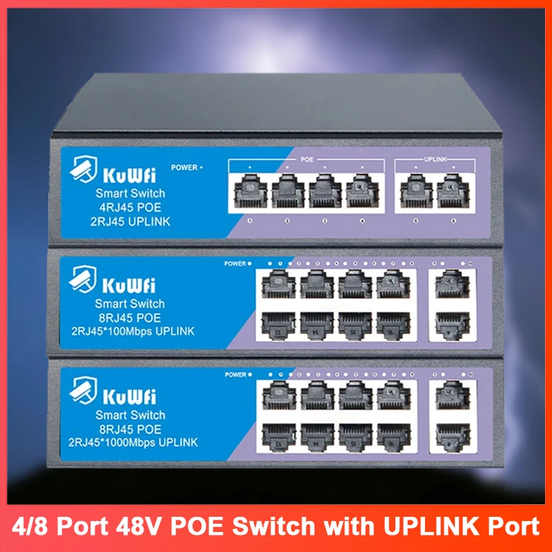 4/8Port POE Ethernet Switch 100Mbps 48V POE Netzwerk Switch mit schnellem RJ45 Uplink Port Unterstützung CCTV IP Kamera Wireless AP Router