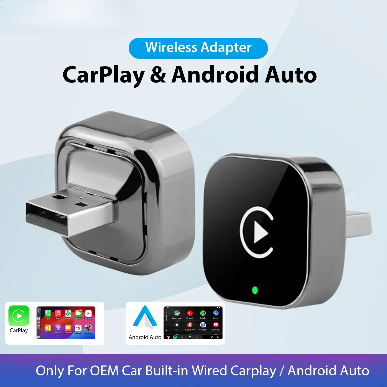 Nuevo Adaptador CarPlay inalámbrico Pionray 2 en 1 y adaptador inalámbrico automático Android, 5Ghz WiFi tipo C/USB Plug Play CarPlay inalámbrico