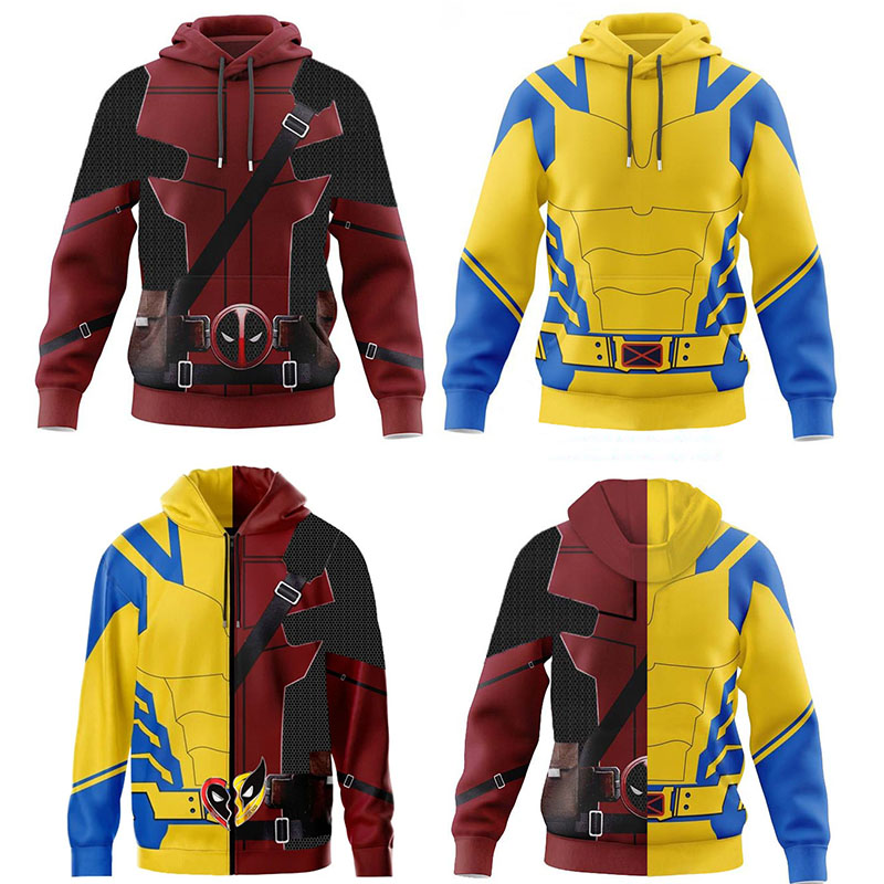 Felpe con cappuccio Deadpool Wolverine per costume cosplay da supereroe per adulti Stampa 3D Carnevale di Halloween Felpa con cappuccio Giacca con cerniera