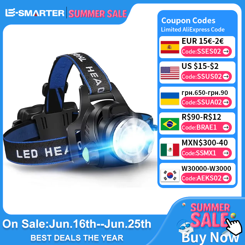 Powerful LED Headlamp Rechargeable Telescopic Zoomable Headlight Outdoor Waterproof Work Head Lamp High Lumen Head Torch