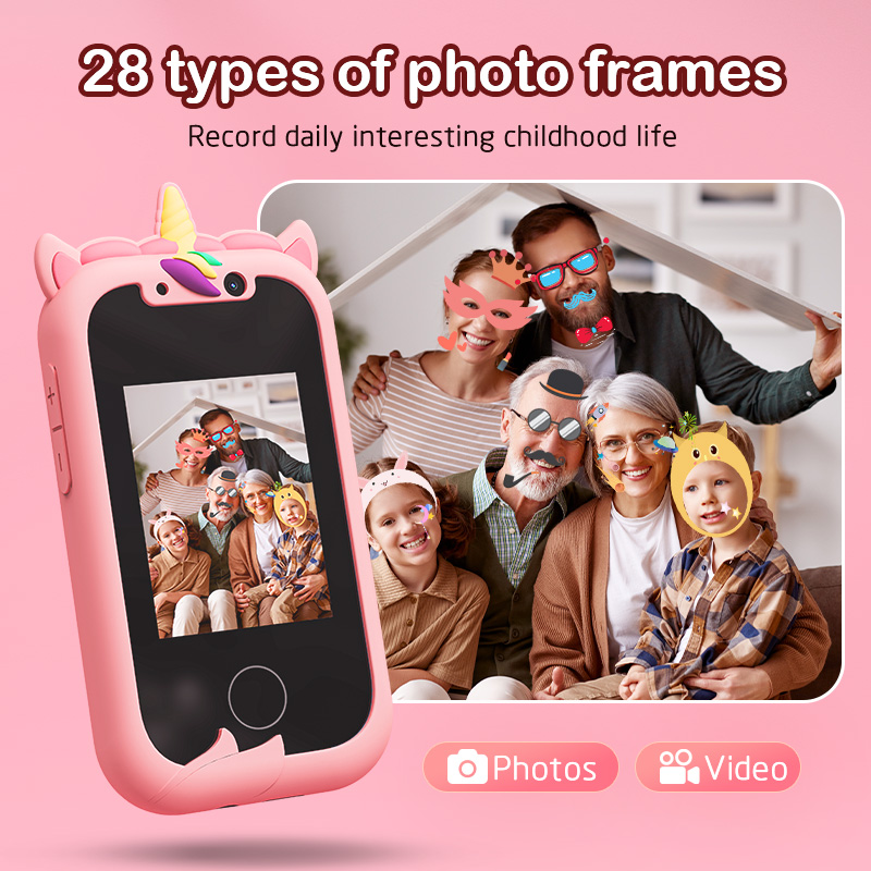 Brinquedos educacionais do telefone móvel do unicórnio para bebês, brinquedo musical, câmera selfie com 512mb TF Card, presentes de aniversário para bebês