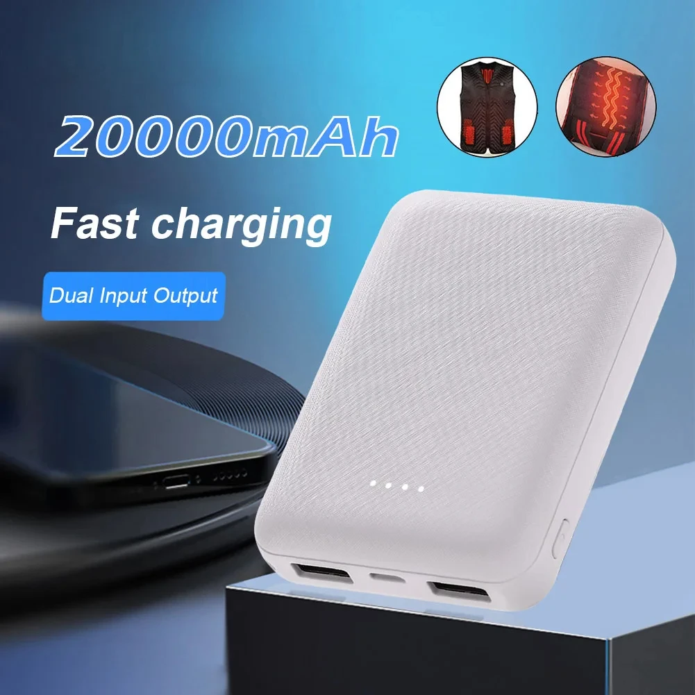 Портативное мини-зарядное устройство 20000 мАч, USB-зарядка, внешний аккумулятор для подогрева, жилета, куртки, шарфа, носков, перчаток