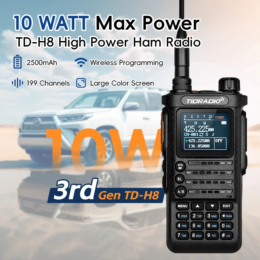 Walkie Talkie profesional TIDRADIO TD H8 de 3. a generación, 10W, Radio de emergencia de largo alcance, receptor de Radio bidireccional portátil, repetidores de búsqueda