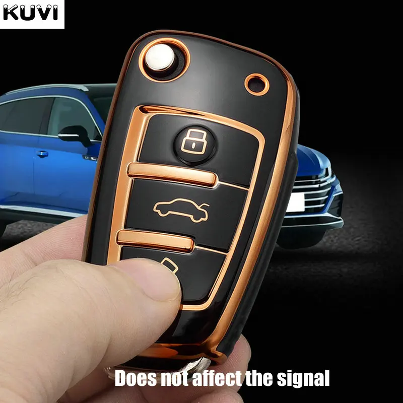 Kuvi TPU funda para llave de coche para Audi A3 A4 B6 B7 B8 A6 C5 C6 RS3 S1 S3 Q3 Q5 Q7 TT Protector soporte sin llave Auto Fob