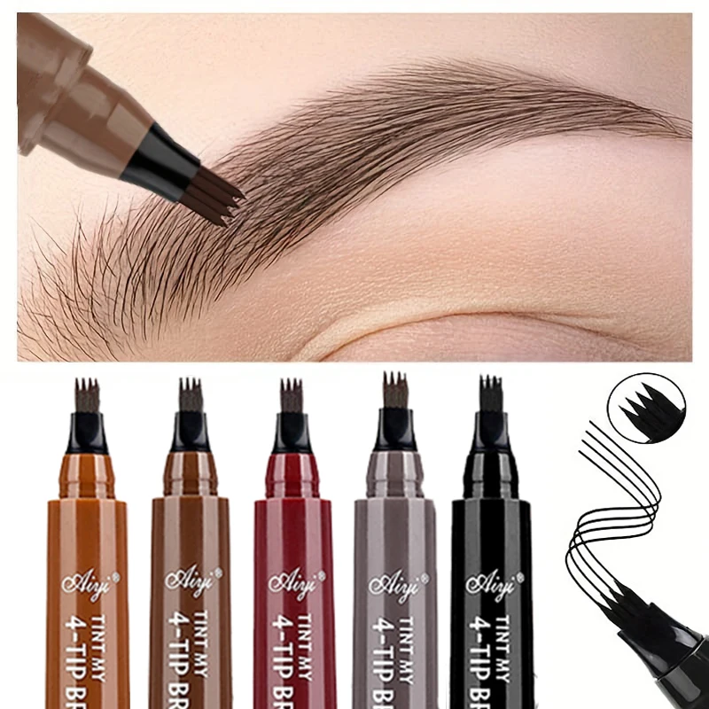5 colori 1pc penna per sopracciglia impermeabile 4 punta divisa penna per sopracciglia penna per tatuaggio sopracciglio liquido impermeabile matita per trucco sopracciglio nero
