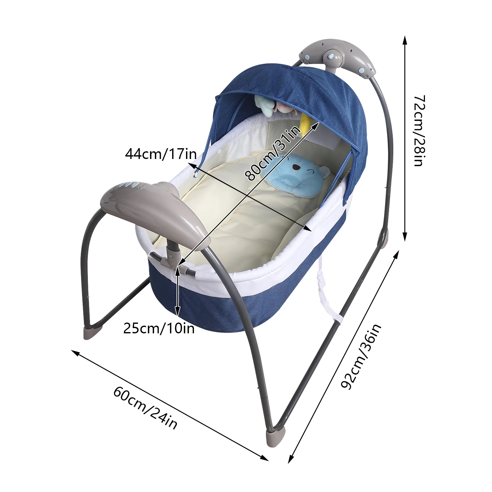 Letto agitatore elettrico per bambini, pieghevole, portatile, con culla libera, sedia a dondolo remota, tenda oscurante, cavo USB da 0 a 12 mesi