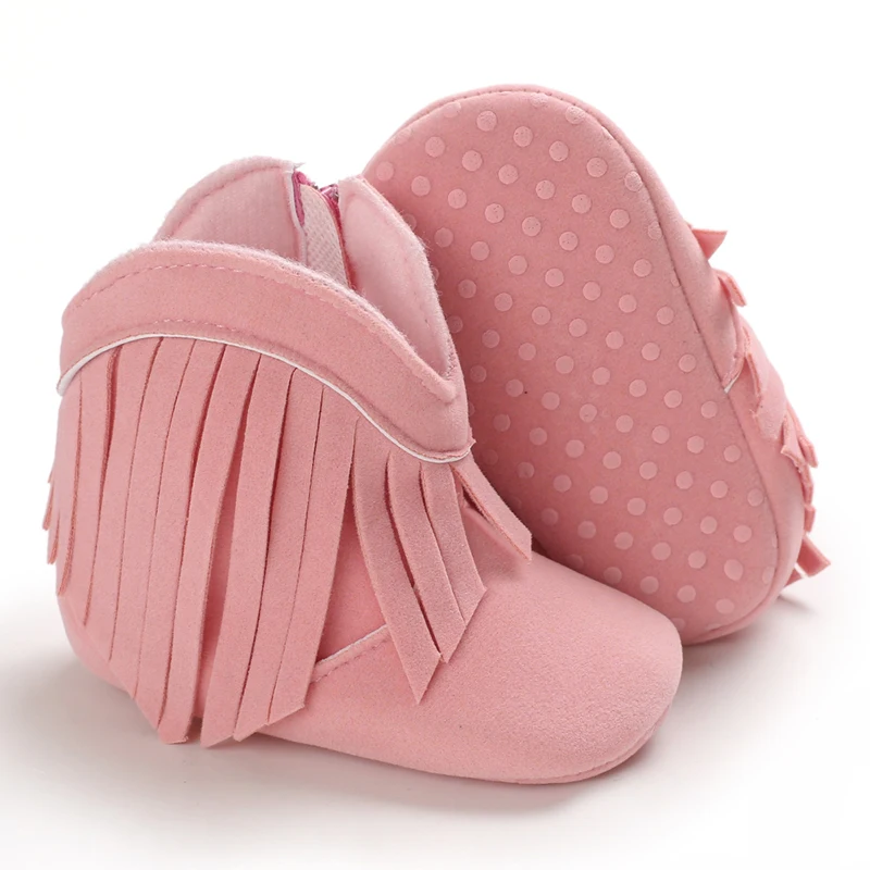 Botas de neve grossas para bebês de inverno com pelúcia, sapatos de algodão peludo rosa fofos, quentes e antiderrapantes, confortáveis, sapatos de caminhada para bebês