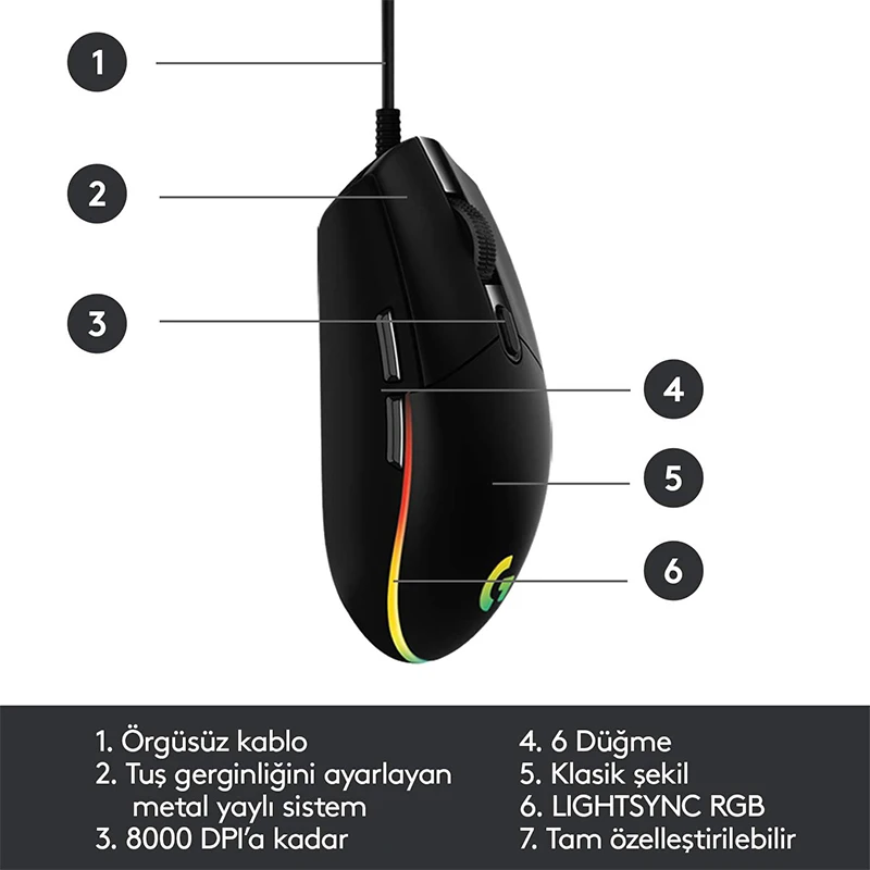 Original Logitech G102 Prodigy Wired Gaming Mouse USB Type A 8000 DPI For PC / Mac / Laptop Laptop Accessories Mouse