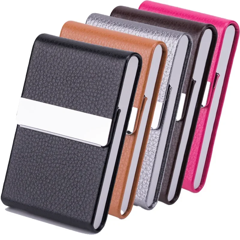High Quality Business Multifunction Card Holder Case Slim PU Leather Metal Pocket Card Holder with Magnetic Shut Cigarette Case