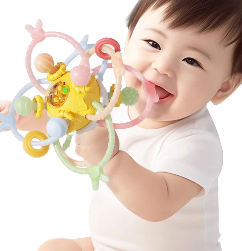 Rattles Baby Toys 0 12 Months Silicone Teether Sensory Development Hand Grasping Ball Rattle Soft Toys for Babies Baby Teething