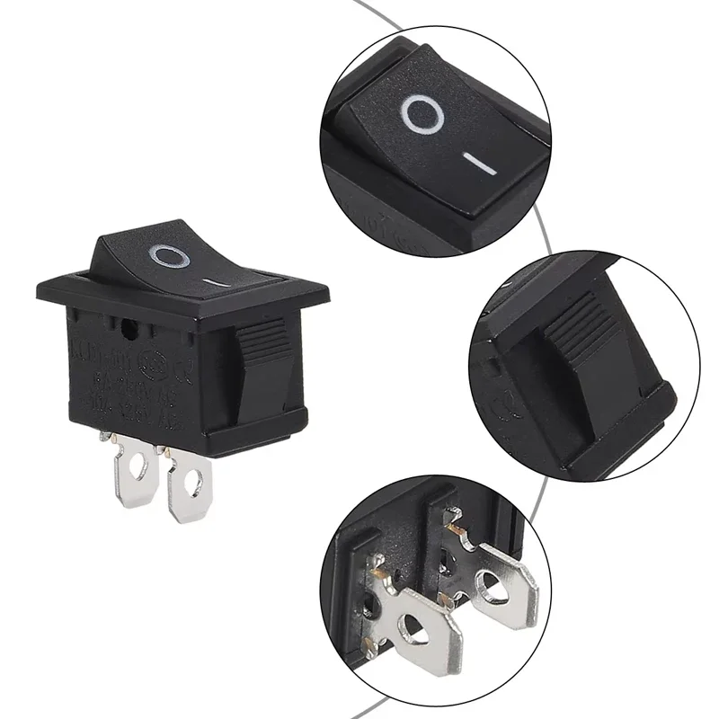 15 peças mini interruptor rocker spst preto e vermelho interruptores botão ac 250v 3a/125v 6a 2 pinos i/o 10*15mm interruptor liga-desliga rocker