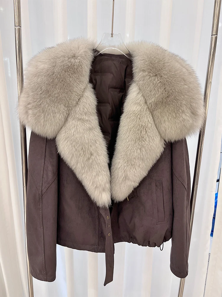 2025 neue Mode Winter Natürliche Echt Fox Pelz Kragen Gans Unten Parkas Jacken Frauen Luxus Kleidung