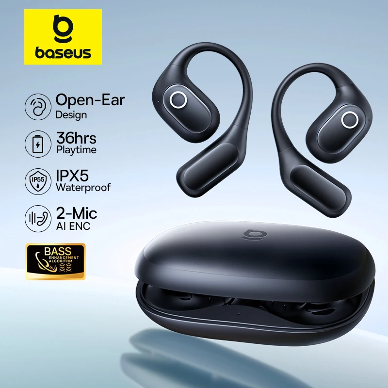 Baseus Eli 2i Fit Open-Ear Oortelefoon Echte Draadloze Bluetooth 6.0 Oorhaken Hoofdtelefoon IPX5 Waterdichte Sport Oordopjes Bass Boost