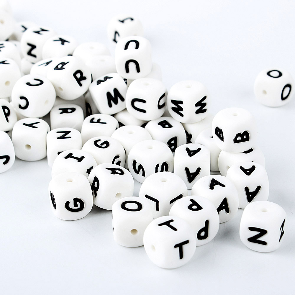 10Pcs 12mm Letters Silicone Beads English Alphabet Beads for Jewelry Making DIY Bracelet Personalized Name Chain Gift BPA Free