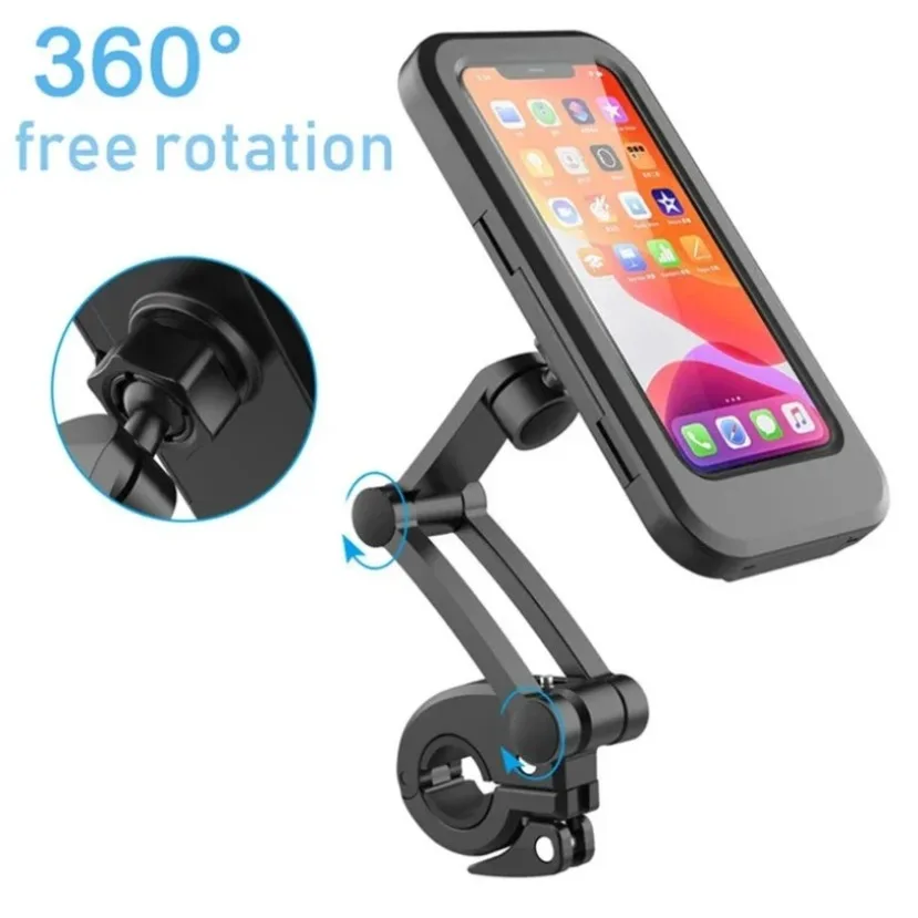 Wodoodporny uchwyt na telefon komórkowy do motocykla i roweru, uniwersalny uchwyt rowerowy na GPS, obrót 360 stopni °   Obrotowy, regulowany uchwyt na telefon komórkowy do motocykla