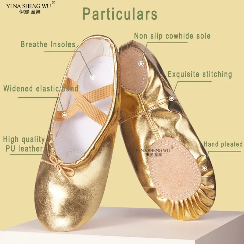 เด็กรองเท้าเต้นรํา Soft Sole PU หนัง Cat Claw รองเท้าผู้หญิงโยคะทองเงินรองเท้าเต้นรําบัลเล่ต์เต้นรํารองเท้าขายส่ง