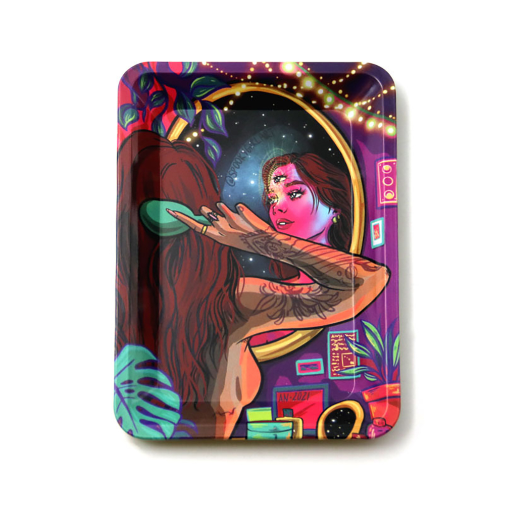 Klassisches Rolltablett, mehrere Designs erhältlich, Weißblechtablett, 17,8 x 12,7 cm, Tabak-Raucherzubehör, Rollwerkzeuge