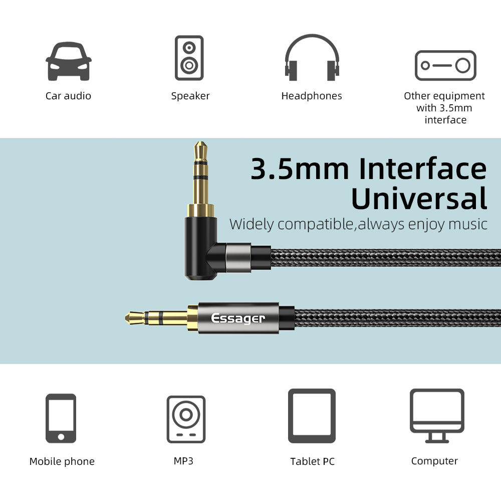 ESSAGER AUX 케이블 3.5mm 잭 오디오 케이블 스피커 와이어 헤드폰 자동차 3.5mm 잭 Hifi Aux 어댑터 코드 Xiaomi Samsung