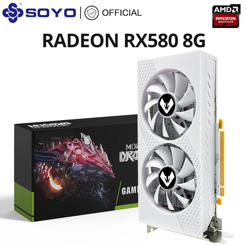 Soyo amdedaon rx580 8g placa gráfica memória gddr5 256bit branco placa de vídeo para jogos suporta interface hdmi dp computador combo