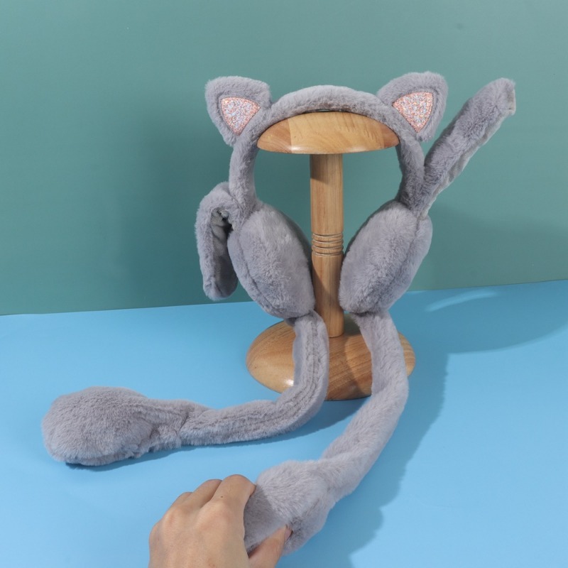 Cache-oreilles drôles en peluche cache-oreilles en forme d'oreille de chat enfants hiver chaud cache-oreilles enfants en mouvement mignon cache-oreilles