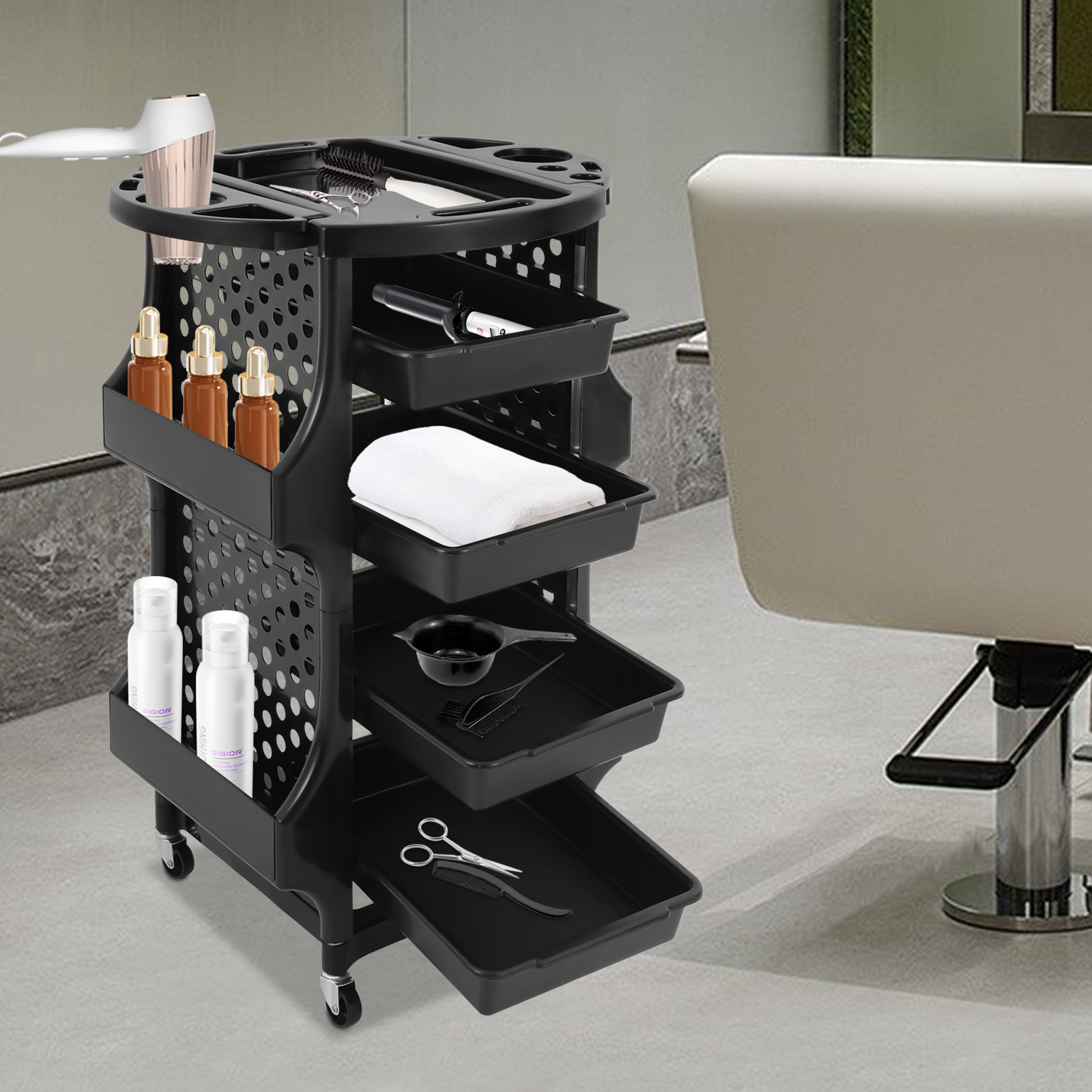 Salon-Aufbewahrungswagen, rollender Salonwagen, mobiler Aufbewahrungswagen, Schönheits- und Friseurwagen mit zwei/vier Rahmen auf der Seite