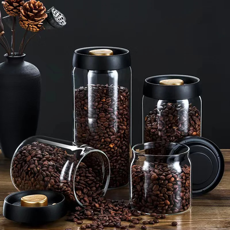 Coffee Beans Vacuum Sealed Tank Transparent Glass Food Storage Jars Household Moisture-proof Air Extraction Airtight Container