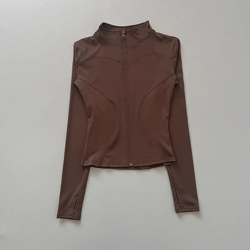 Giacca da allenamento da donna elasticizzata aderente con zip frontale manica lunga da corsa yoga dimagrante colletto rialzato checca la vita Sportswe ad asciugatura rapida