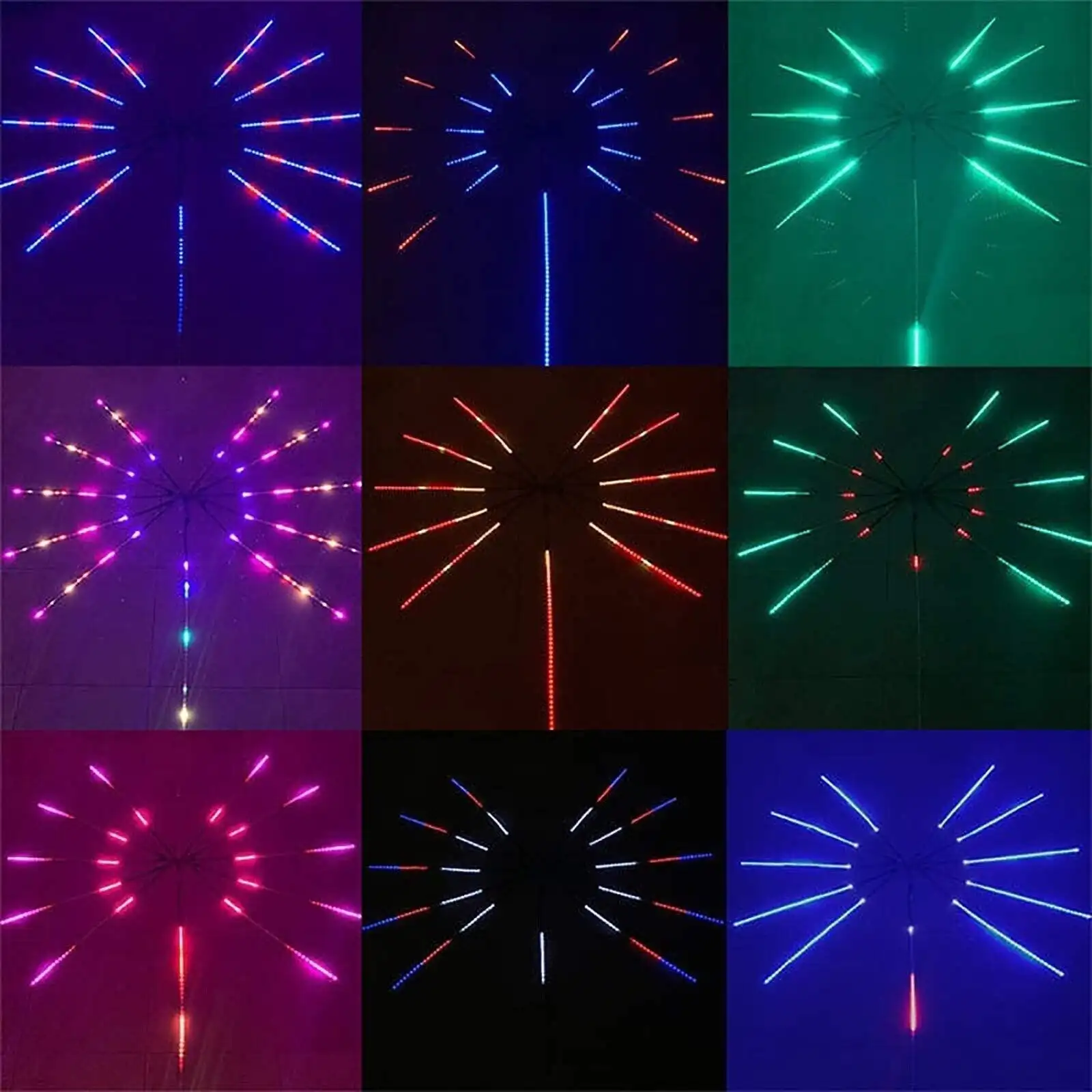 Luces LED de fuegos artificiales 2024, luces de fuegos artificiales de Color RGB inteligentes con Bluetooth y sincronización de música, luces LED de fuegos artificiales, Control por voz por aplicación