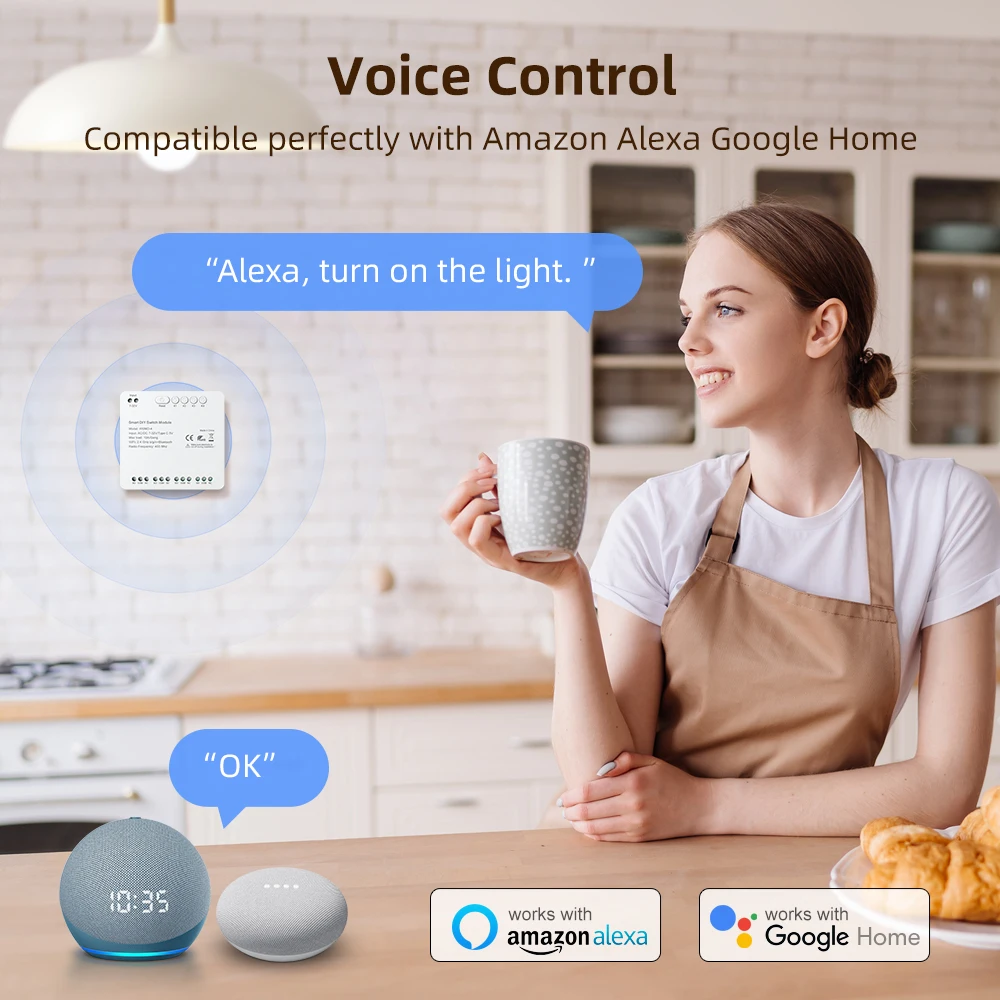 Módulo de interruptor de contato seco inteligente MIUCDA Tuya de 4 canais 7-32V/85-250V suporta compatível com Alexa Google Home