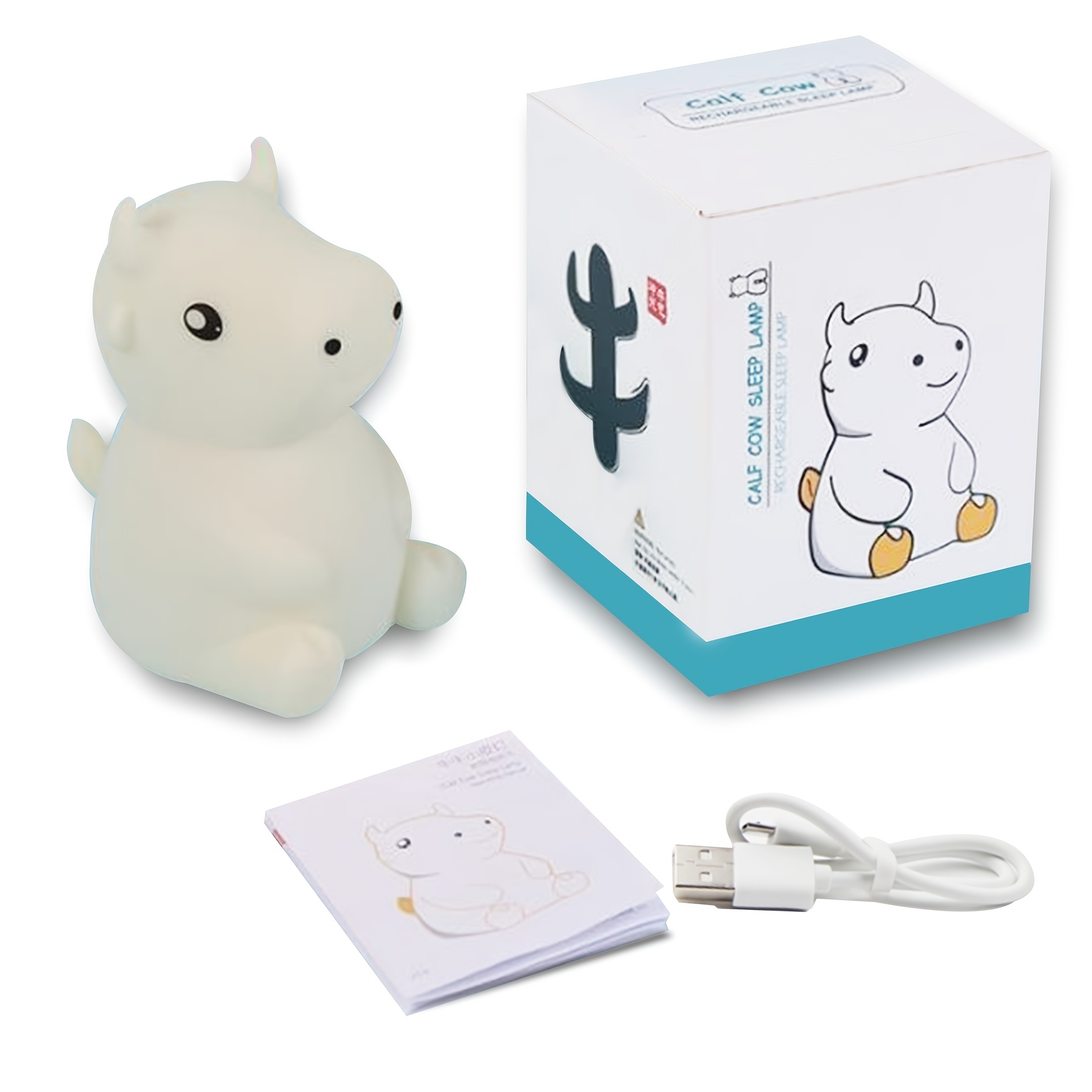 1 mordível silicone vaca criativa luz noturna usb luz led presente brinquedo dormir lightbedrnight lampoom decoração para crianças