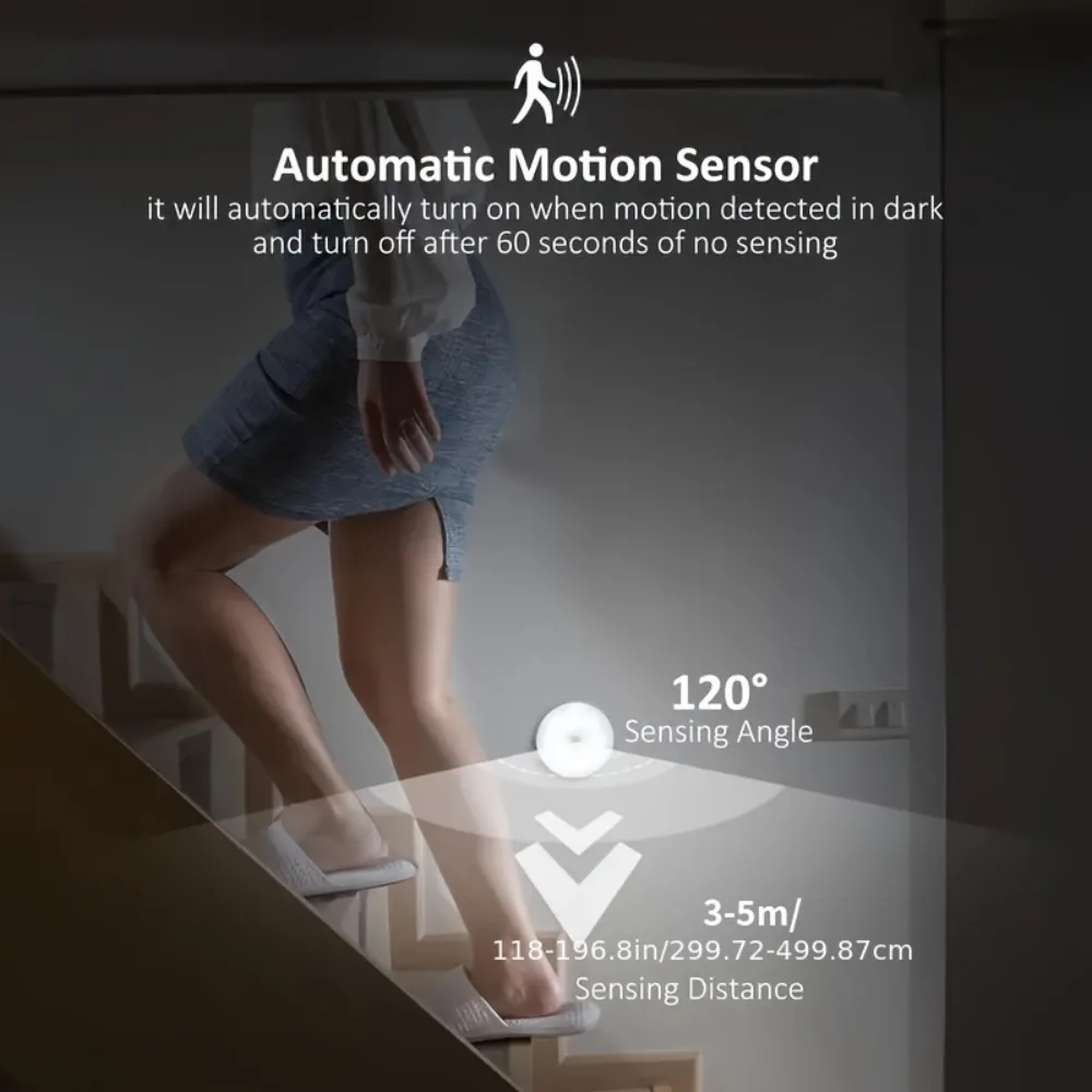 Juego de 3 luces con sensor de movimiento, 8 luces redondas LED USB, dos colores disponibles, brillo ajustable, adecuadas para inodoros, luces nocturnas