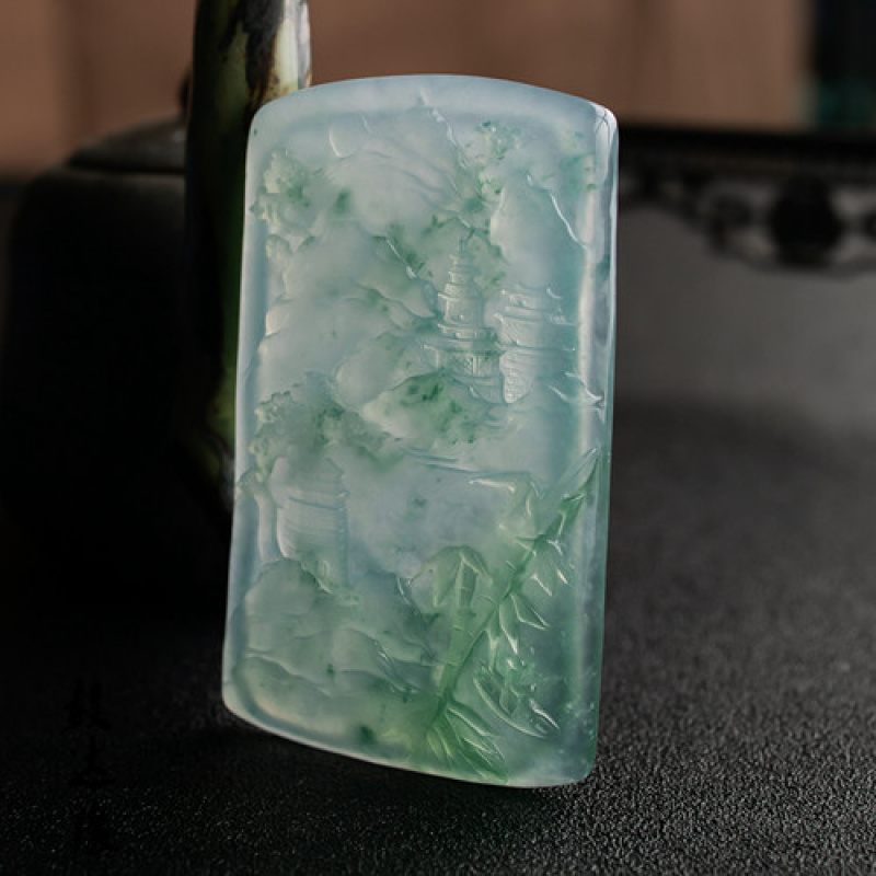 ミャンマー翡翠ペンダント高氷浮遊花風景 Wushi ペンダント氷タイプメンズ翡翠吊り飾り風景ペンダント