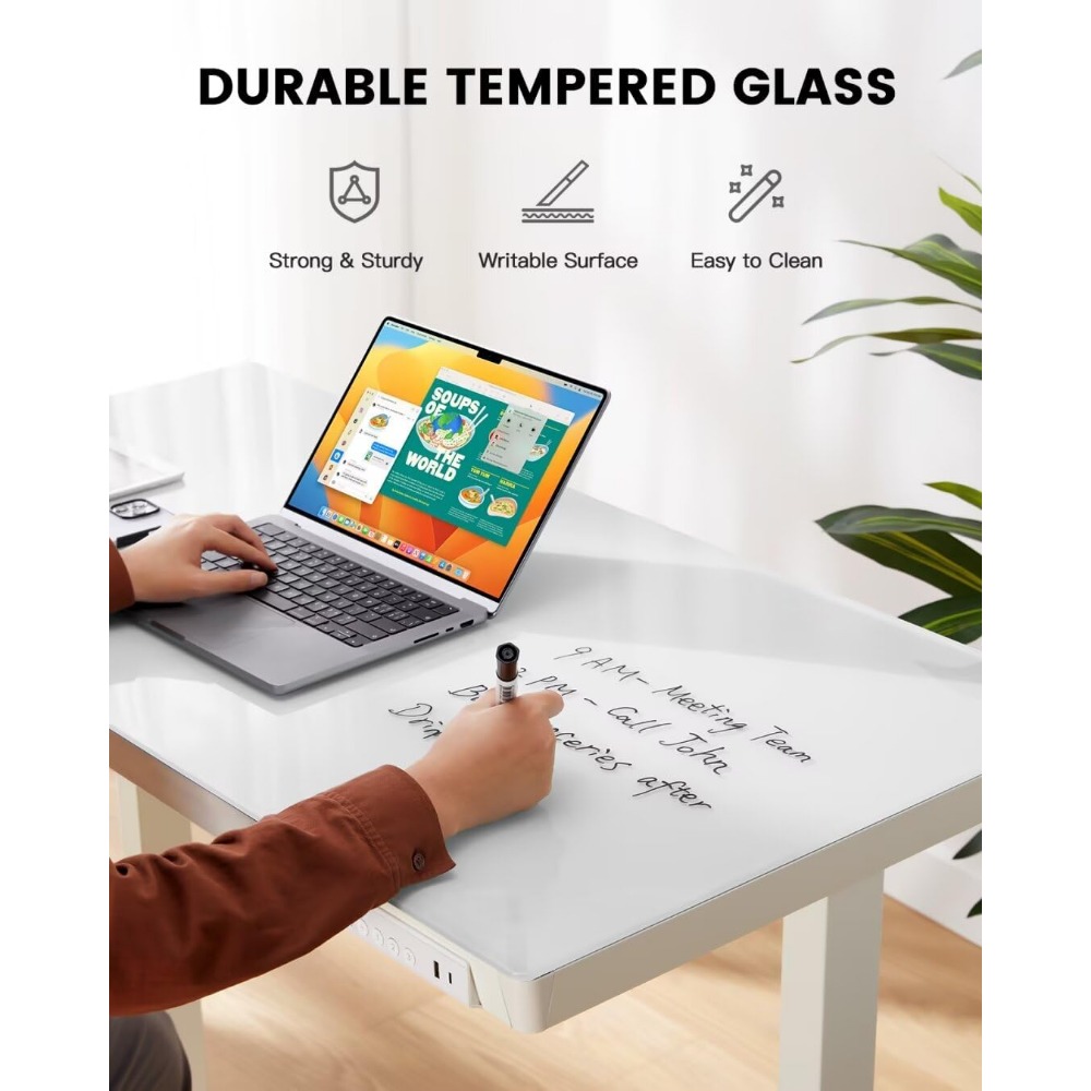 Standing Desk with Drawer, Glass Top One Piece, 48x24 inch Height Adjustable Desk, Electric Standing Desk