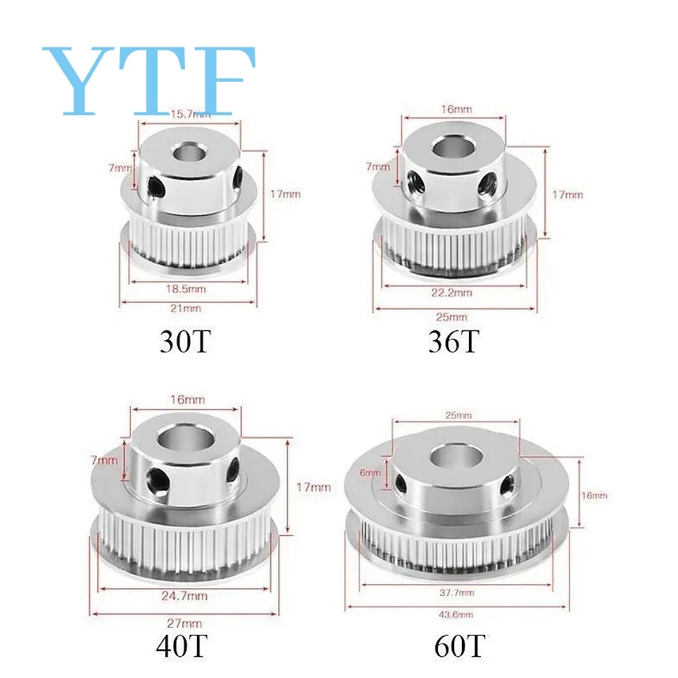 GT2 Thời Gian Ròng Rọc 30 36 40 60 Răng 2GT Bánh Xe Phần Cấu Tạo 5Mm 8Mm Nhôm Bánh Răng Rộng 6Mm 10Mm 3D In Một Phần
