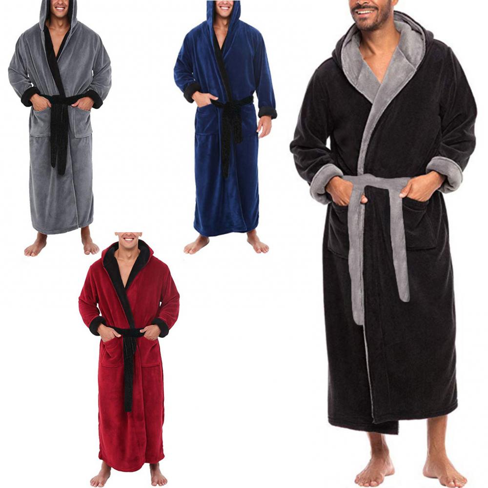 Albornoz ropa camisón ropa de dormir Casual de manga larga para hombre invierno cálido bata de franela chal de felpa bata de baño masculina salón hogar