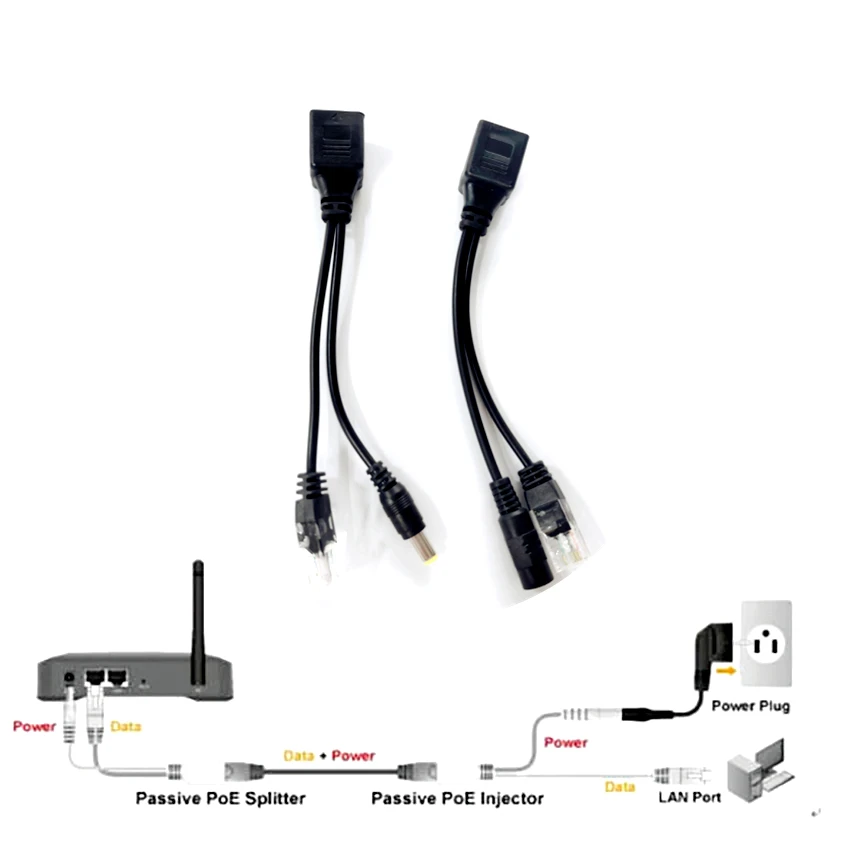 2/5/10 par kabel POE pasywny zasilacz przez sieć Ethernet rozdzielacz POE RJ45 wtryskiwacz moduł zasilania 12-48v dla kamer IP