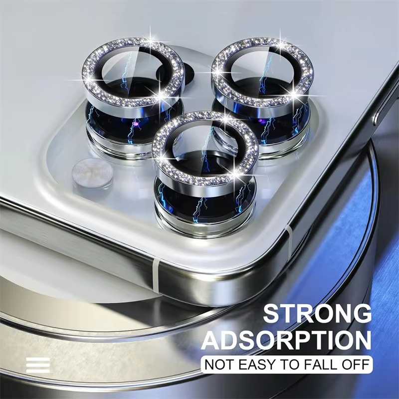 Protector de lente de cámara de diamante para iPhone 13, 11, 12, 14, 15, 16 Pro Max, Mini película protectora de lente trasera de Metal para iPhone 15 Plus