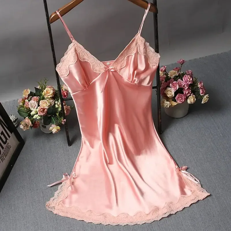 Camisola Sexy de retazos de encaje, lencería, camisón de boda, vestido de seda, ropa para dormir, camisón, camisones de mujer, ropa de dormir Sexy