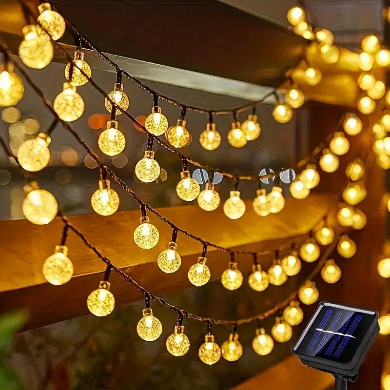 Lámpara de bolas de burbujas solares, cadena de luces para exteriores, gotas de agua, orbe impermeable para exteriores, luces de Navidad, Patio, fiesta navideña