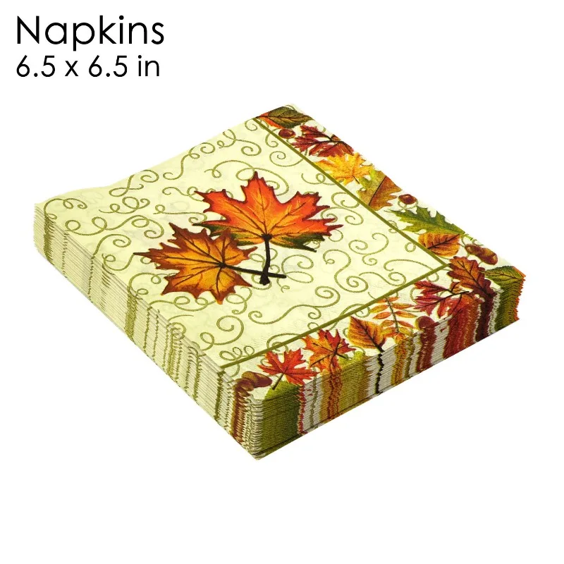 10/20pcs/Pac 33*33cm Maple Nut Border Thanksgiving Party Printed Napkins on Yellow Background DIY Butterfly Bone Bartlet Paper