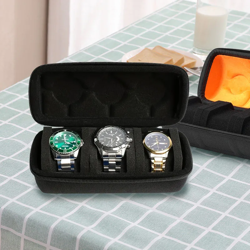 Reiseetui für Uhr mit 3 Fächern, starre, hochwertige Uhrenaufbewahrung, Organizer, Schutzbox für Schmuck und Accessoires