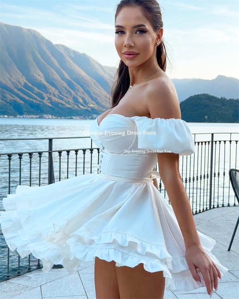 Qunque Sexy Boho Wedding Dress Customized Beach Seaside Wedding Party Gowns With Short Sleeves Belt Corset Back Robe De Mariée