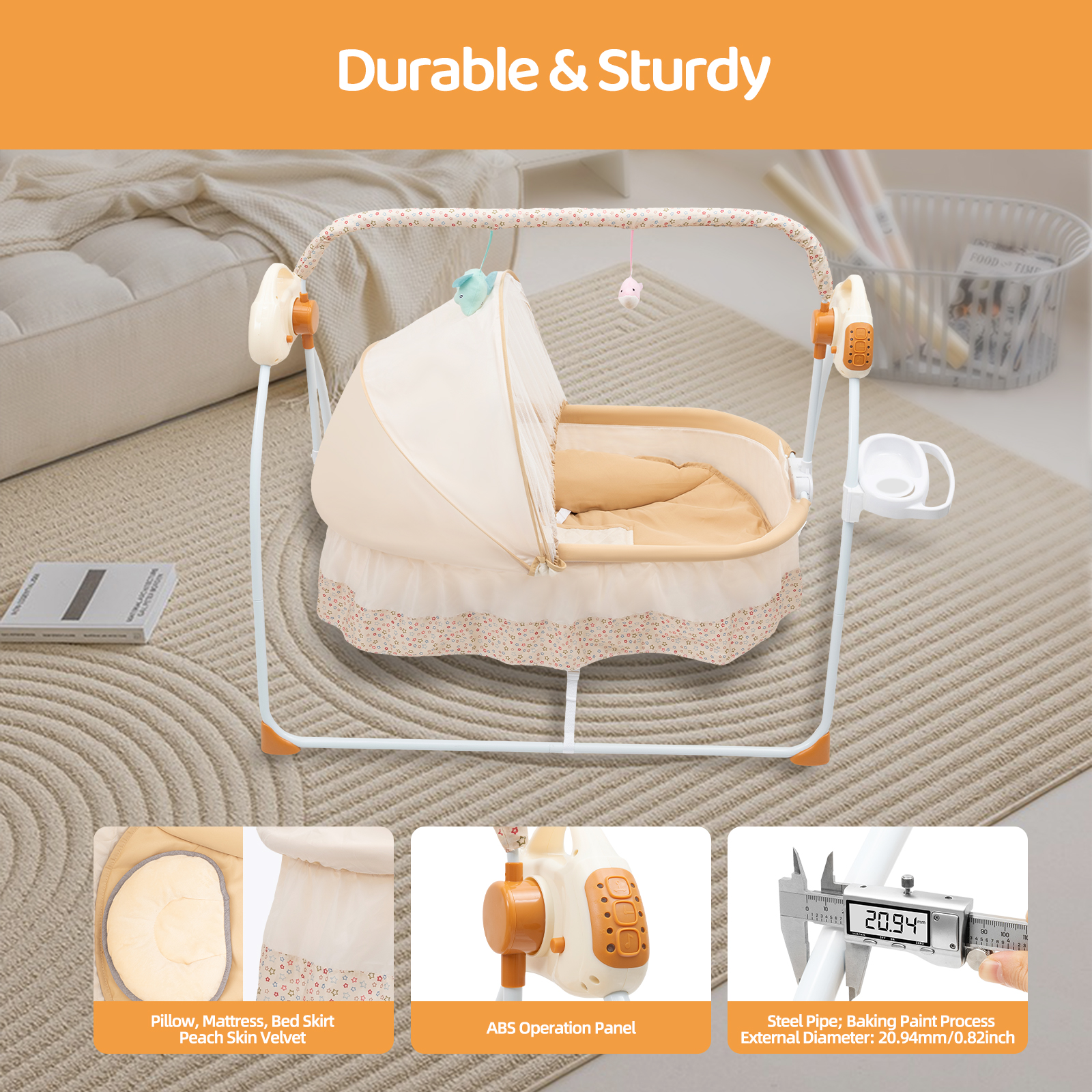 Berço elétrico do berço com controle remoto e música, cama infantil, balanço automático, 25kg, 55lbs Capacidade, 0-18 meses