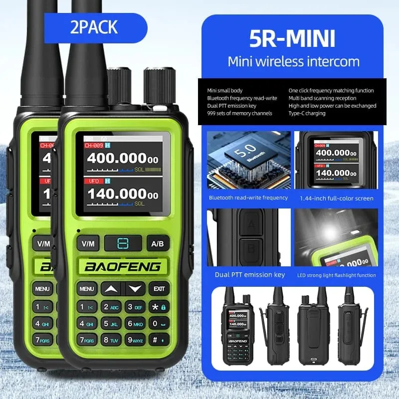 Baofeng UV-5R Mini Walkie Talkie Bluetooth APP programación multibanda AM copia inalámbrica frecuencia Dual PTT tipo C Ham Radio bidireccional