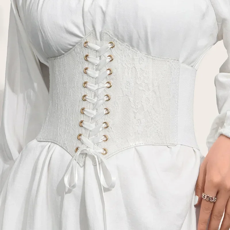Mode Frauen Taille Korsett Blume Stickerei Elastischer Bund Schwarz Weiß Rot Rosa Breite Spitze Abnehmen Körper Gürtel Cummerbunds
