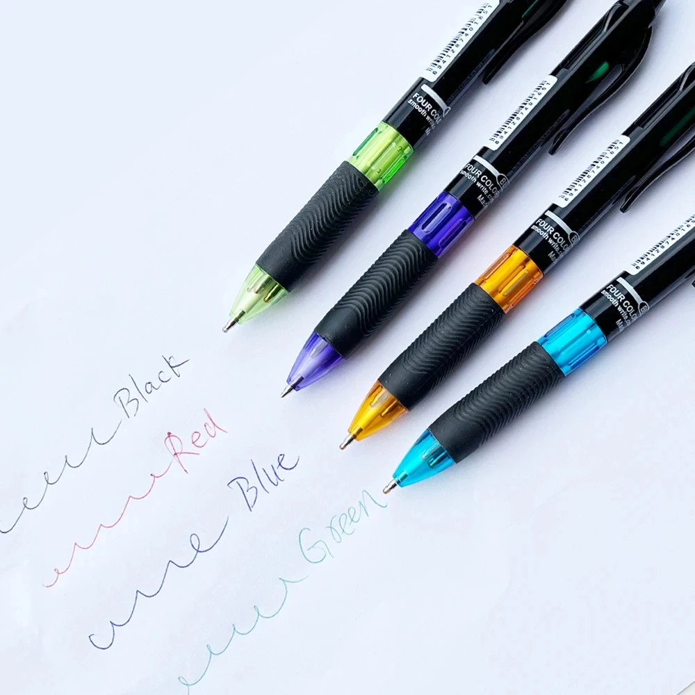 4 ชิ้น/เซ็ต Creative 4 in 1 หลายสีปากกาลูกลื่น 0.7 มม.สีดําสีฟ้าสีแดงสีเขียวปากกาสํานักงานโรงเรียนปากกาเครื่องหมายเครื่องเขียนน่ารัก