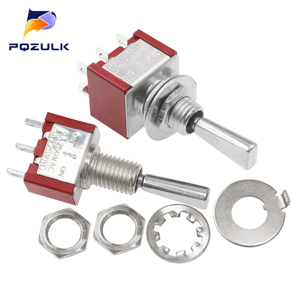 Mini Toggle Switch 3 Position 2 Position ON OFF ON DPDT SPST DPST 6A 125VAC 3A 250VAC Latching Flat Handle for Car Truck