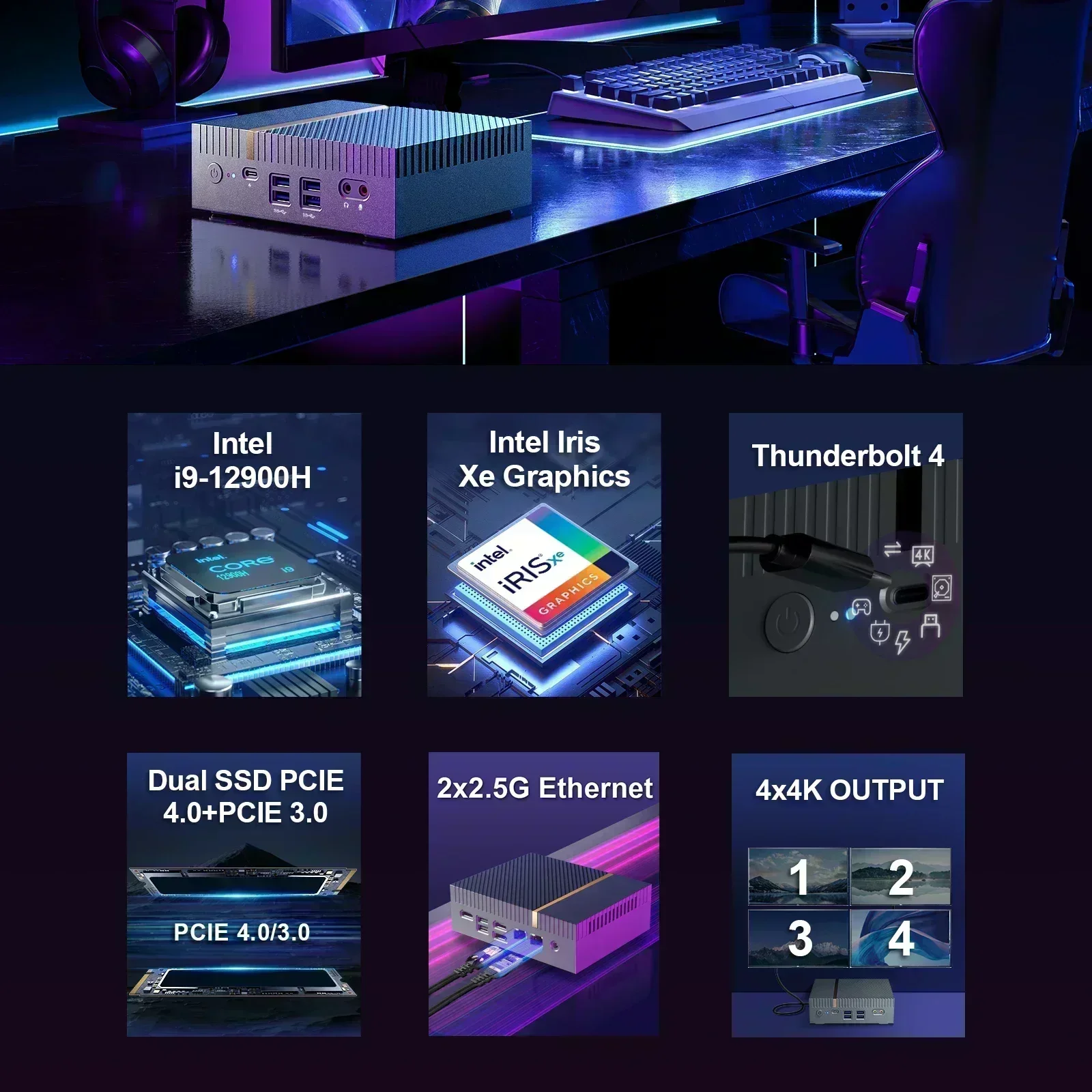 Chatreey Gaming Mini PC IT12 Intel Core i5 1340P i7 1360P i9 12900H 13900H Desktop-Computer 4K@60hz 2x HD 2,5G LAN DP WIFI6