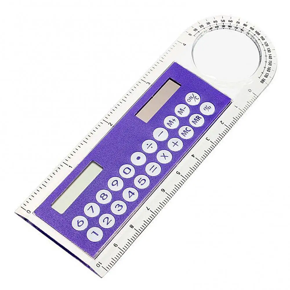 Mini calculadora de regla transparente Solar multifunción, práctica y Universal, con lupa, útiles escolares para estudiantes para oficina
