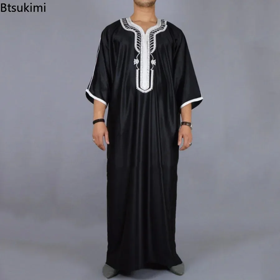 Durable Kaftan Arabischen Muslimischen Robe Männer Jubba Thobe Langarm Dubai Islamischen Ethnische Kleid Nachthemden Mode Lose Beiläufige Kleidung